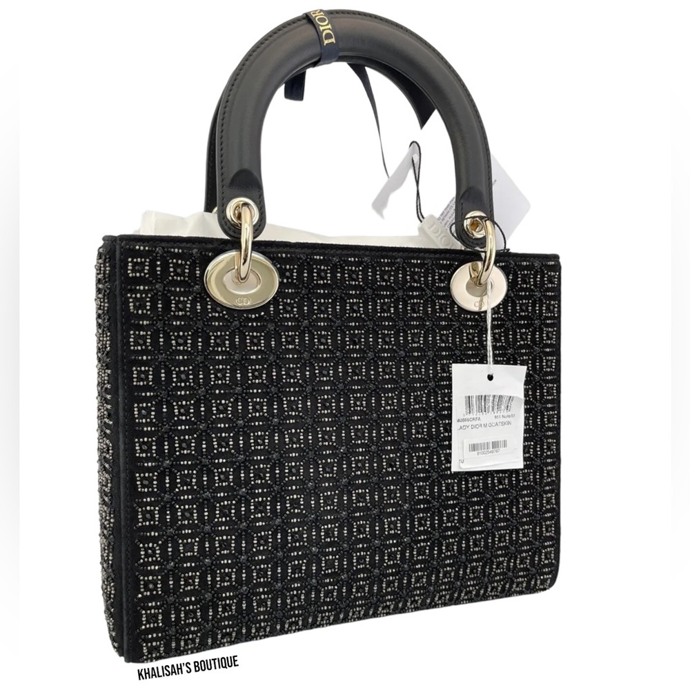 BNIB! Ultra Rare!!! AUTHENTIC CHRISTIAN DIOR MEDIUM LADY DIOR BAG - BLACK Beaded - Picture 9 of 17